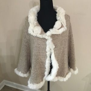 Carolina Women’s Genuine Rabbit Fur Trimmed Knit Cardigan